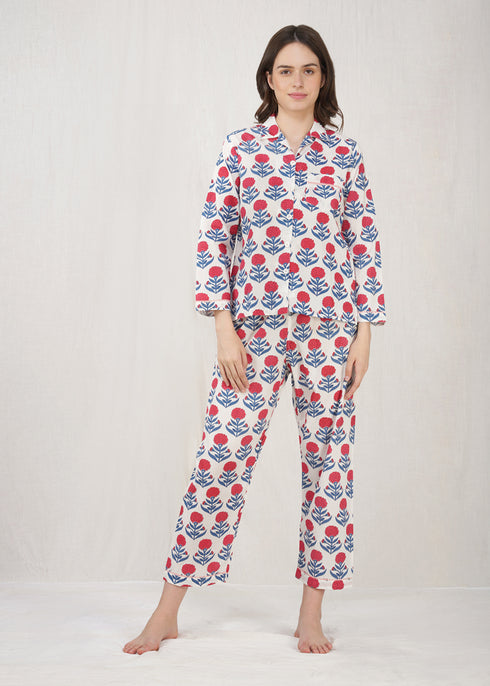 Women's Handblock Pyjama Set Genda